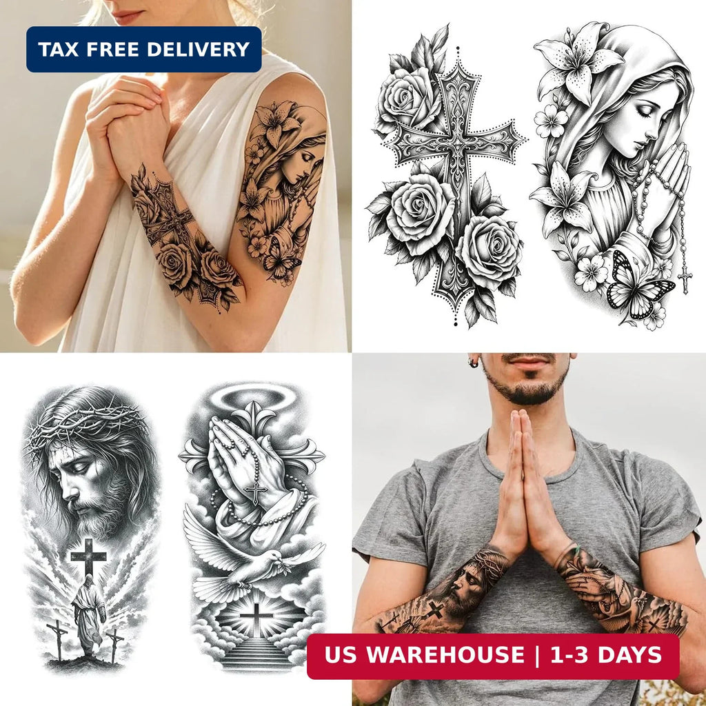 84-Page Christian Prayer Cross Temporary Tattoos Set – Religious Faith Decals