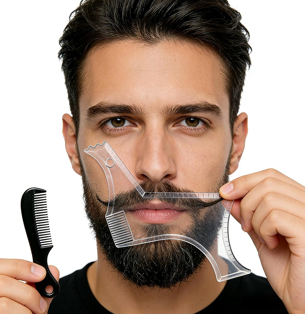 Men's Beard Trimming Kit with Shaper Template & Mini Comb | Grooming Accessories