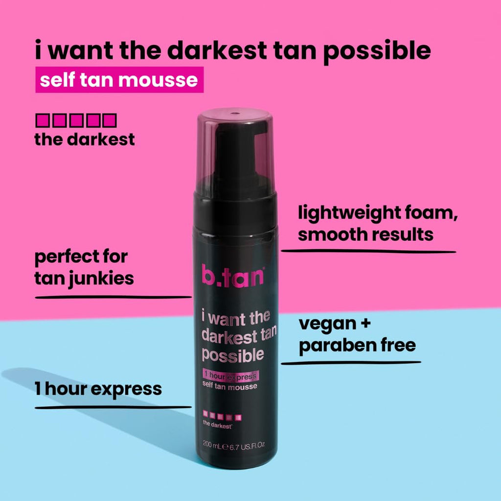 Dark Self Tanner Mousse - Fast 1 Hour Development, Vegan & Cruelty-Free