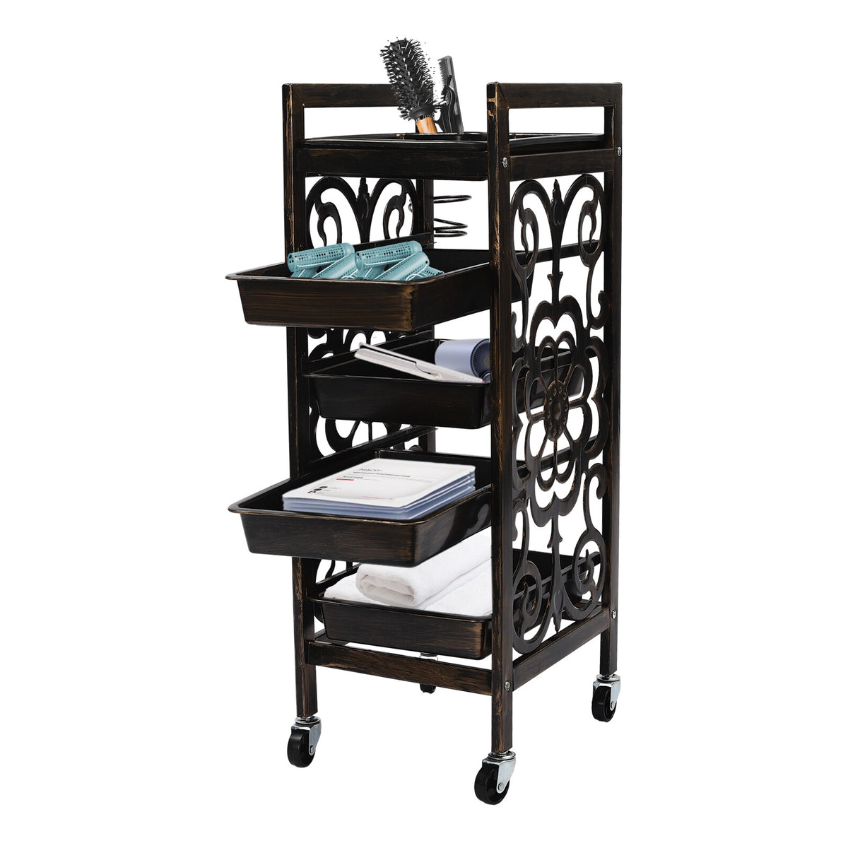 Salon Rolling Storage Trolley with 5 Shelves & Vintage Design