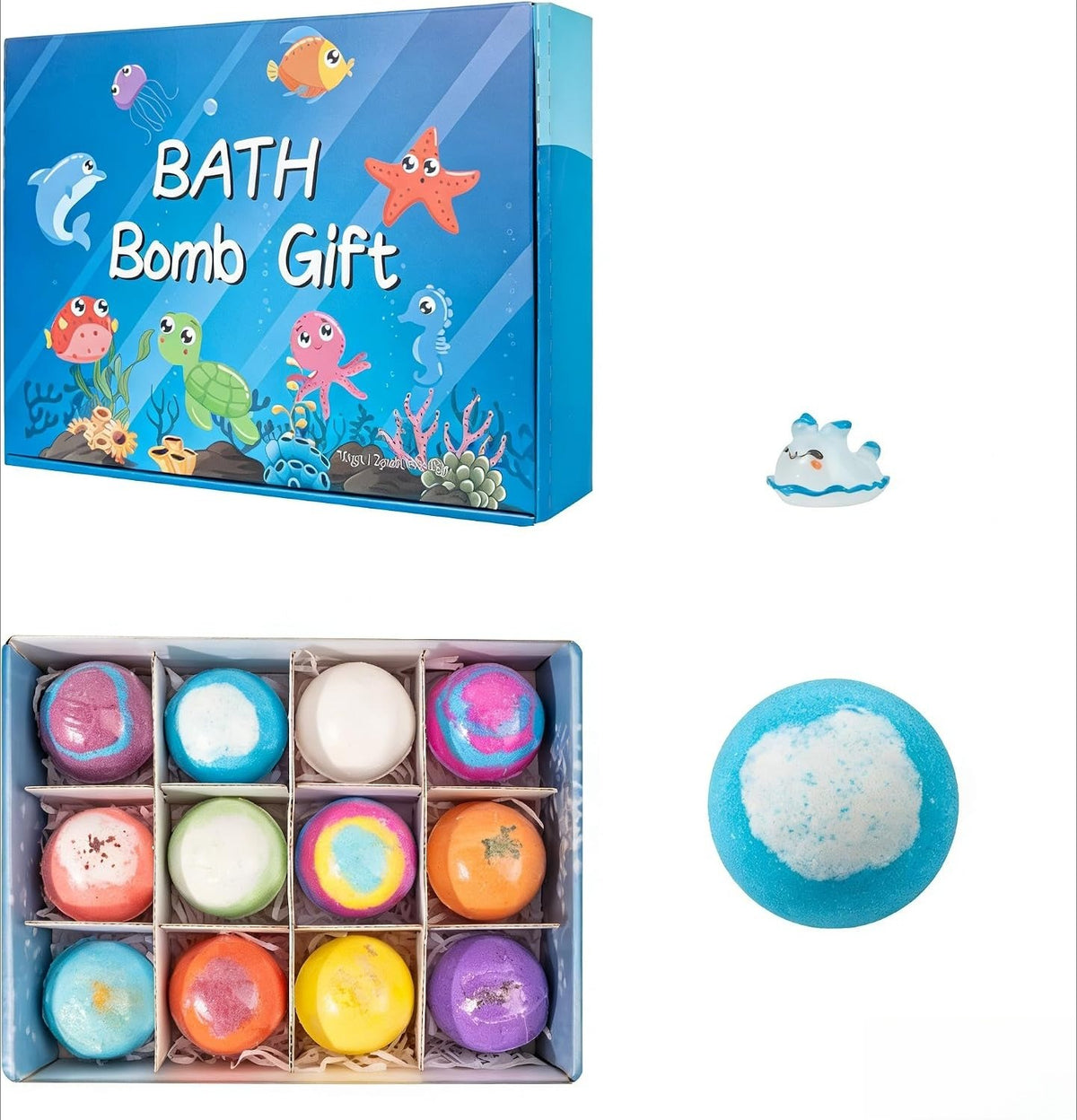 Kids Bath Bomb Set with Hidden Toy | 12 Pack Natural Sea Salt Fizzies