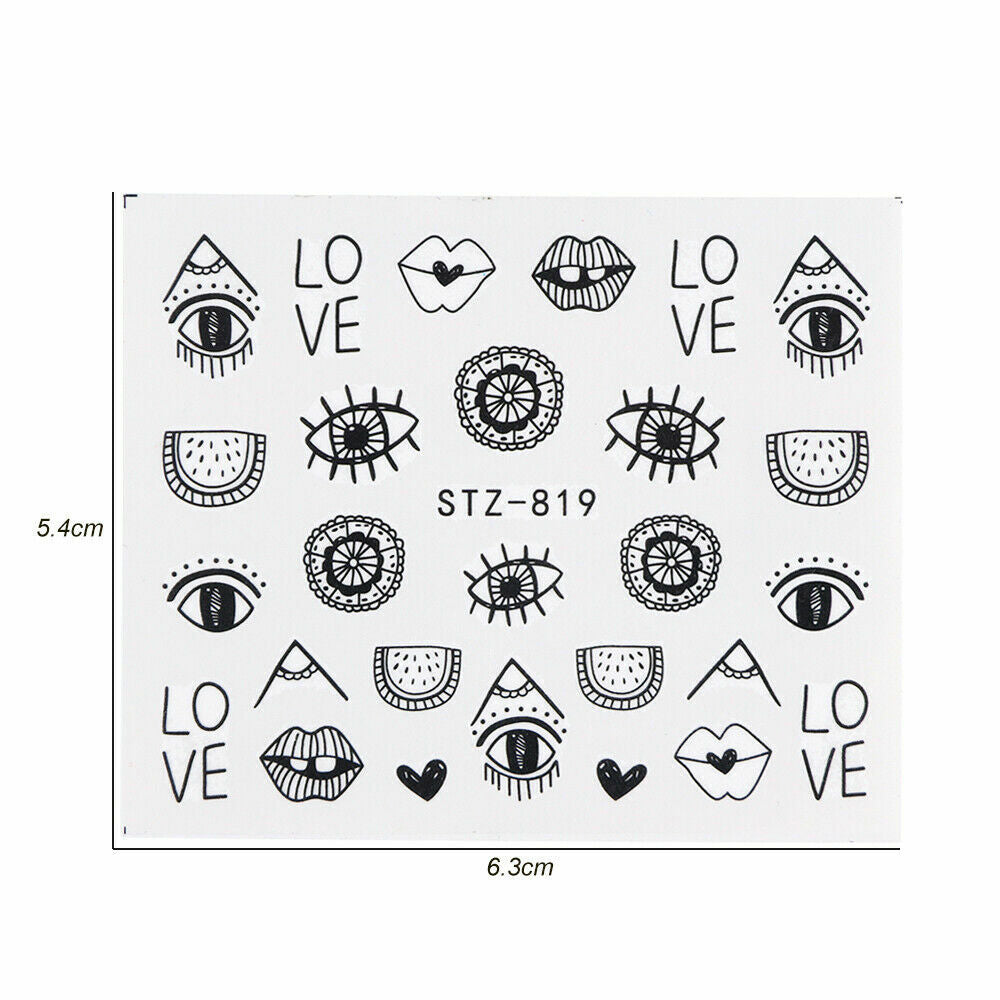 Black Evil Eye Nail Water Transfer Stickers - Sun Pattern, 3 Sheets