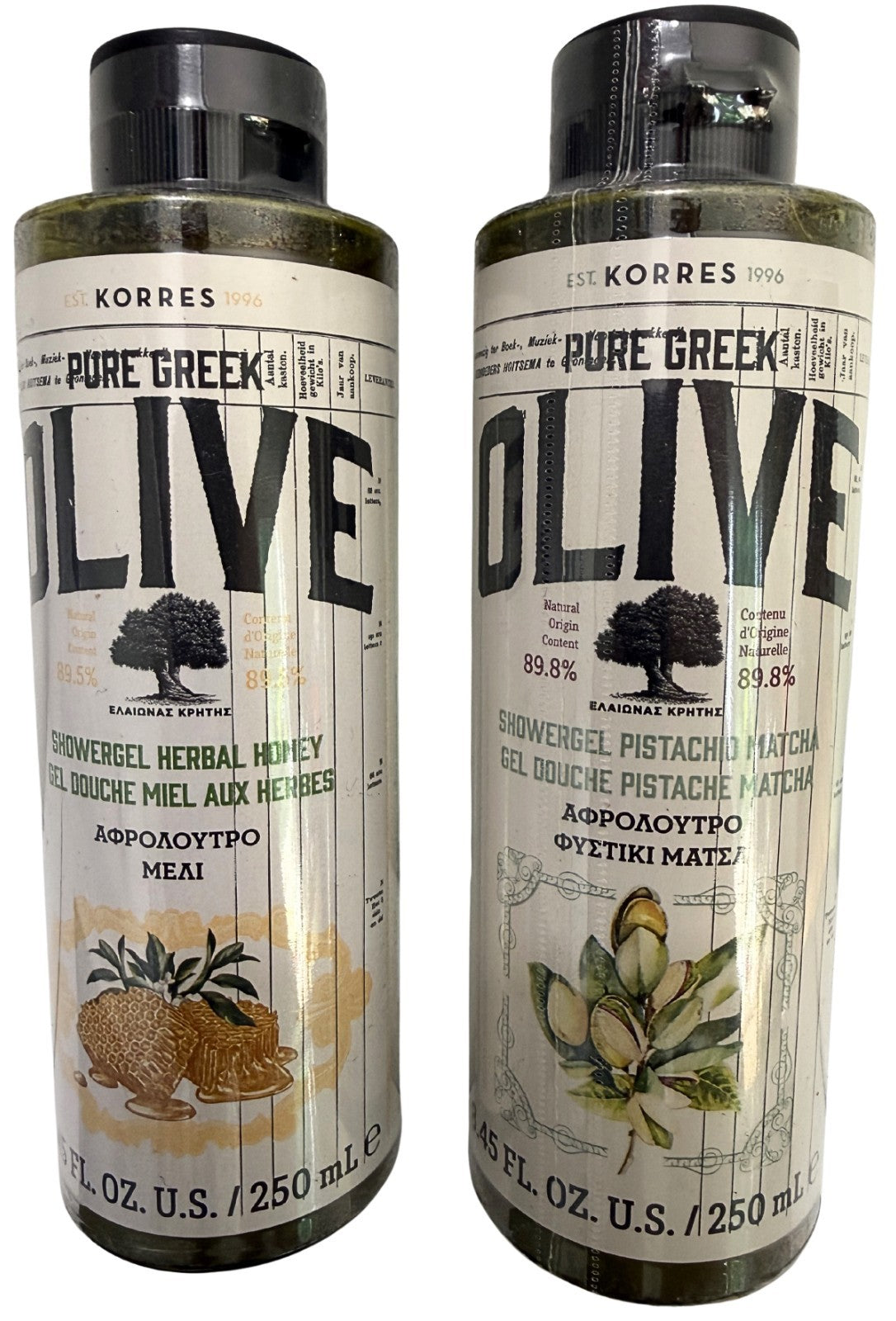 Greek Olive Shower Gel Set - 2-Pack with Pistachio Matcha & Herbal Honey
