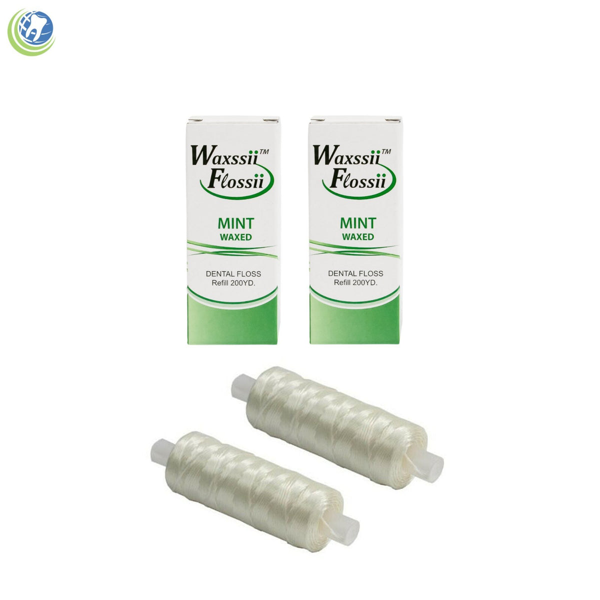 Dental Floss Dispenser with 2 Mint Waxed Floss Refills - 200 Yards