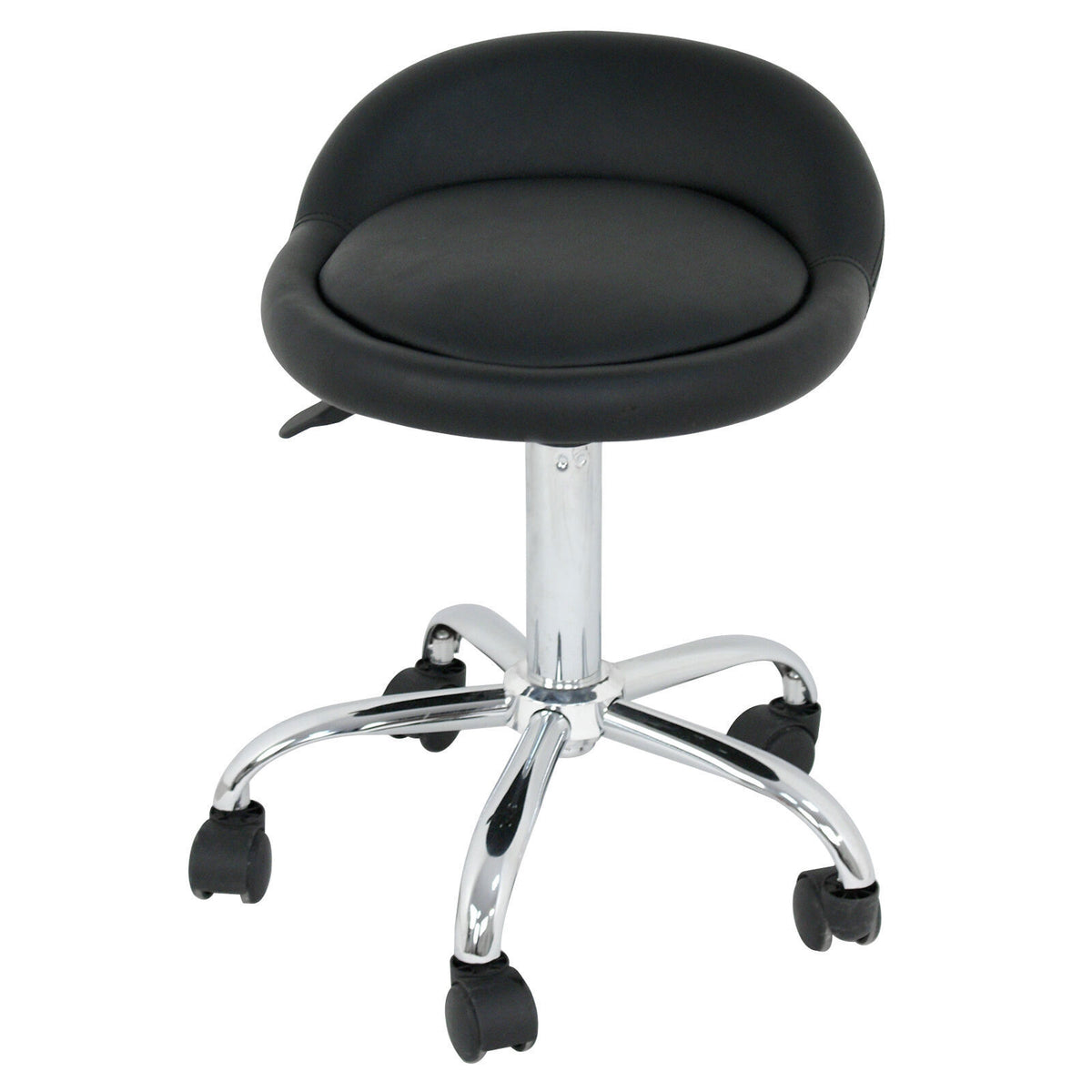 Adjustable Hydraulic Swivel Salon Stool with Backrest - Black