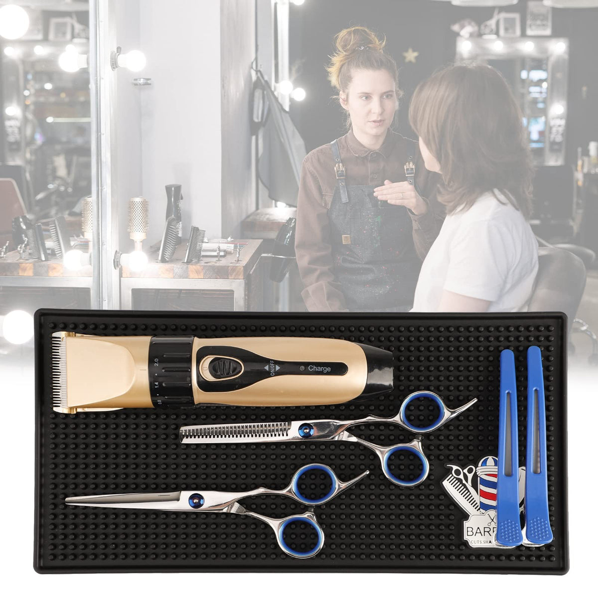 Barber Station Mat Non-Slip PVC Protector for Countertop and Workstation, Black, 11.8 x 5.9 Inches