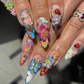 3D Floral Ladybug Press-On Nails Long Stiletto Colorful Garden Acrylic Nails