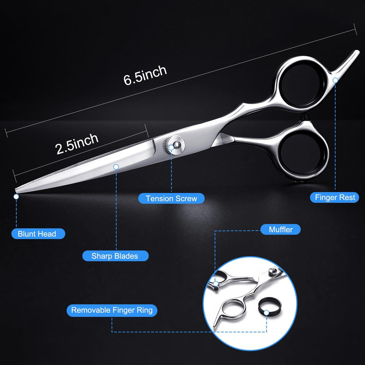 6.5-Inch Stainless Steel Hair Cutting Scissors for Barbers & Stylists