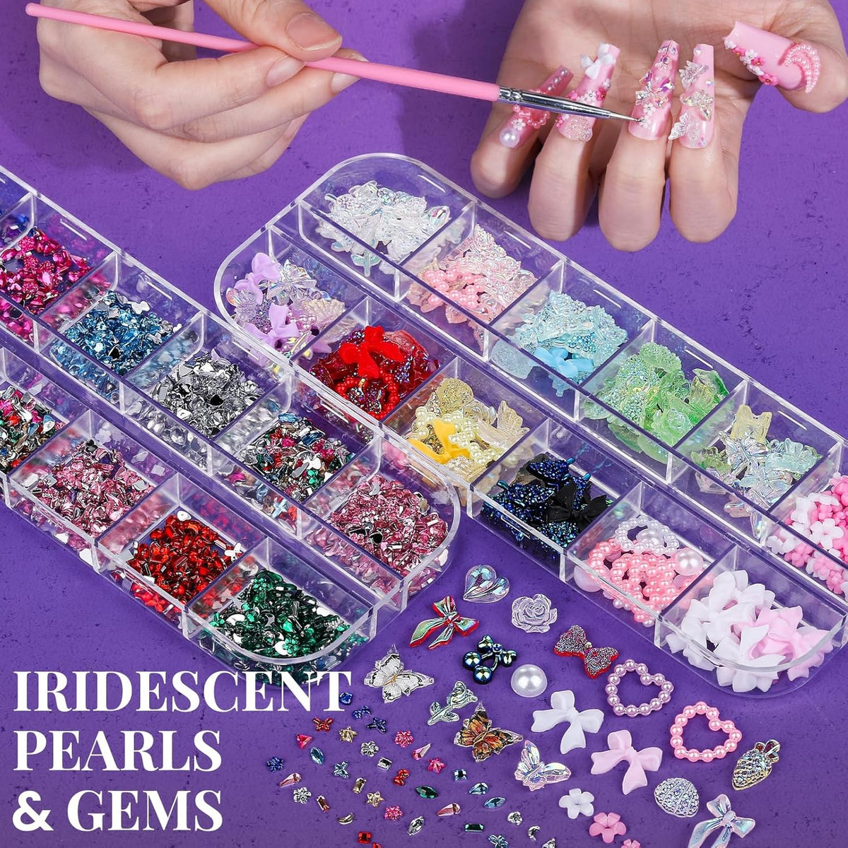 Complete Nail Art Kit with Brushes Rhinestones Charms Stickers for DIY Manicure