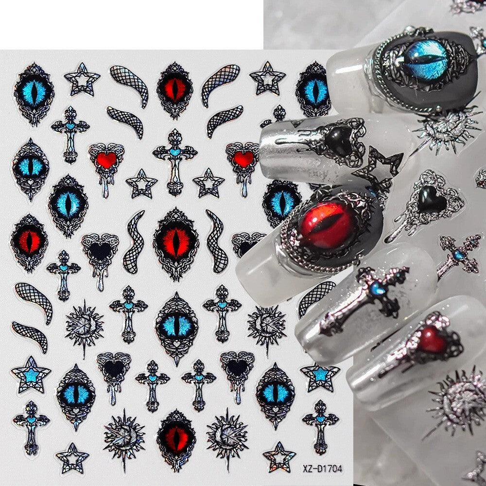 4Pcs Self-Adhesive Evil Eye Nail Stickers for Halloween Nail Art