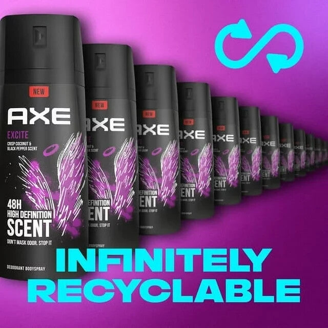 Axe Excite Deodorant Body Spray for Men 12-Pack - Long-Lasting Fresh Scent