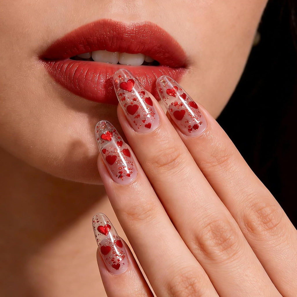 Valentine's Day Nail Stickers 3D Red Heart & Love Decals Set - Romantic Nail Art