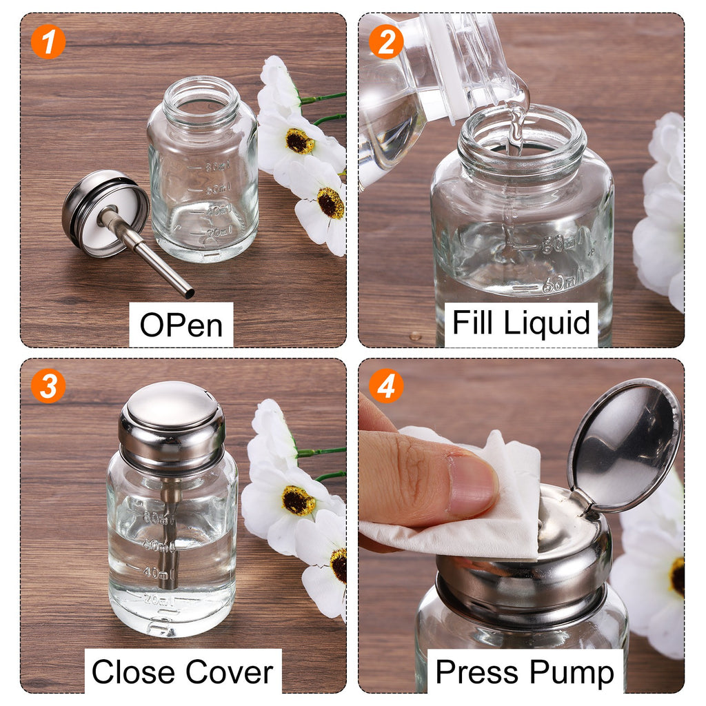 2Pcs 80ML Glass Pump Dispenser Bottles for Alcohol, Toner & Makeup Remover