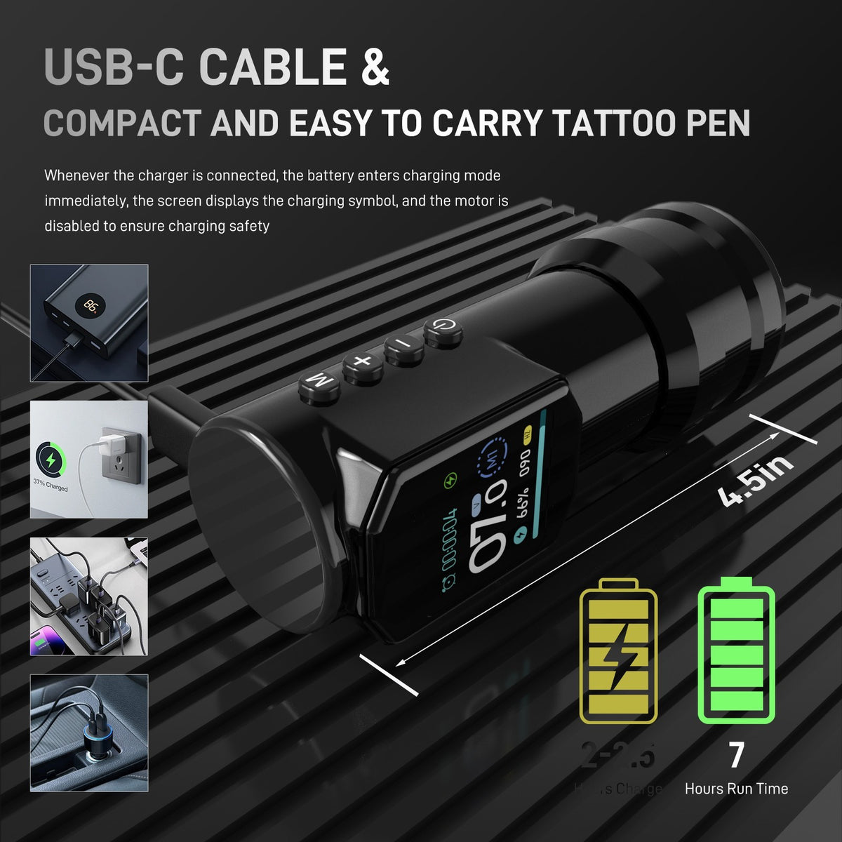 Wireless Tattoo Pen Machine Kit with HD OLED Display, USB‑C Charging
