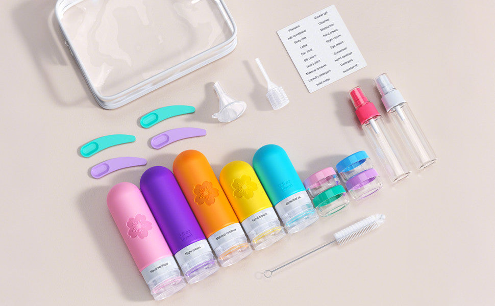 20 Pack TSA Approved Travel Bottles Silicone Toiletry Set with Waterproof Bag