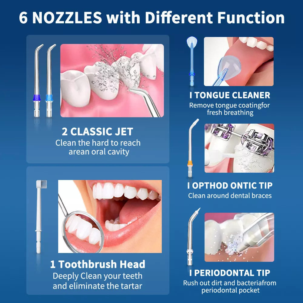 Cordless Water Flosser Dental Oral Irrigator - Rechargeable, 6 Tips, IPX7 Waterproof