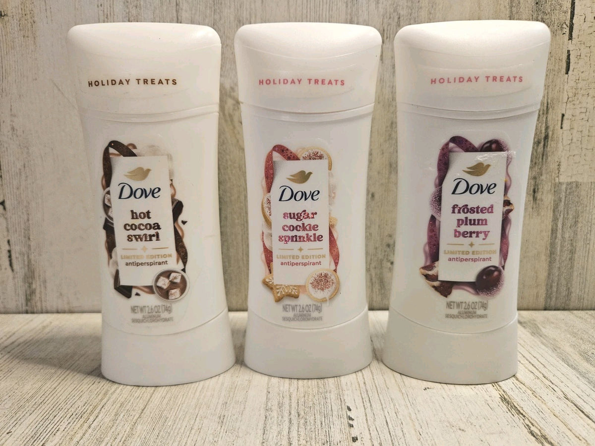 Dove Holiday Limited Edition Antiperspirant Deodorant 3 Pack - Frosted Plum, Hot Cocoa, Sugar Cookie