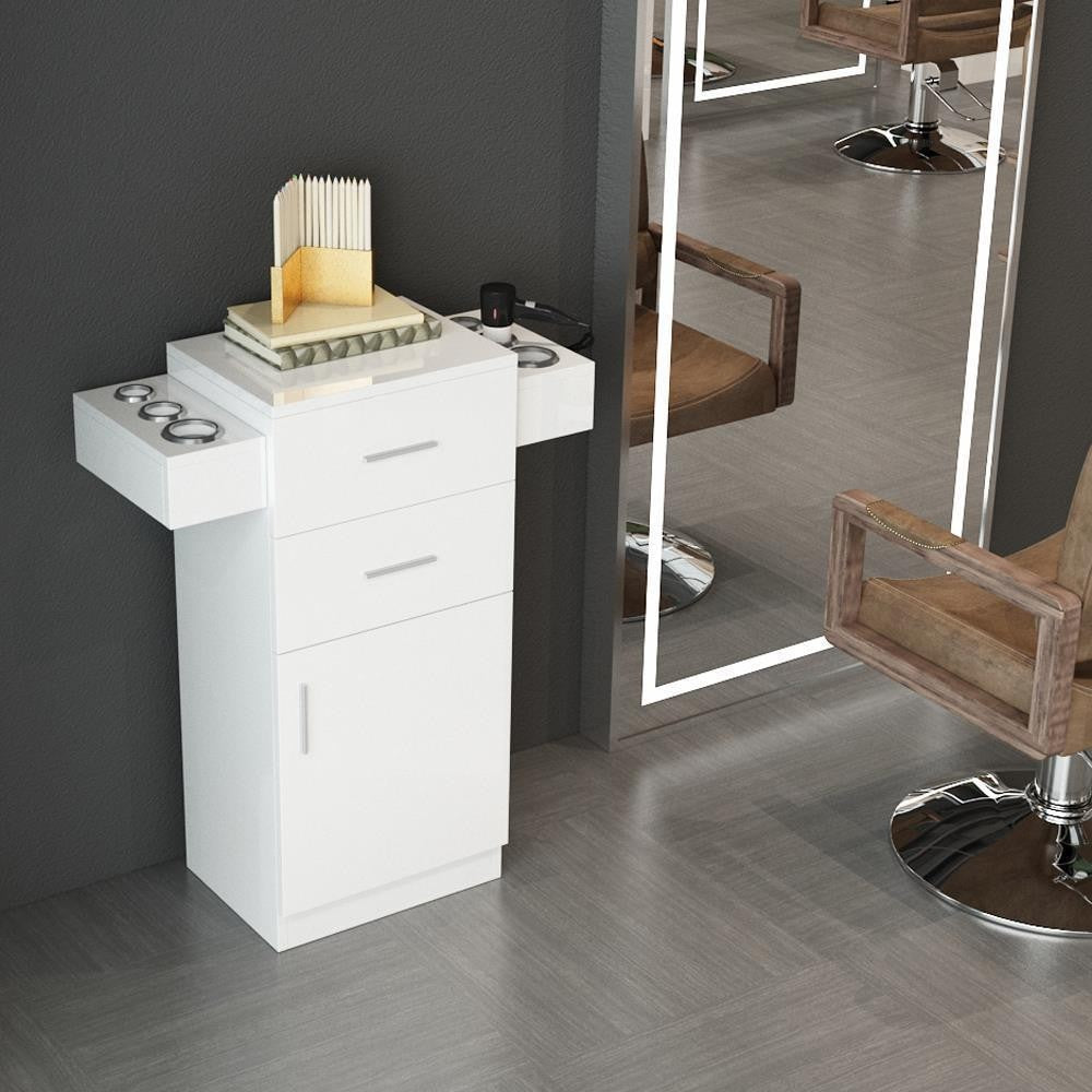 Lockable Salon Styling Station Cabinet with Large Storage & Tool Holders