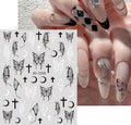 3D Holographic Butterfly Cross Nail Stickers - Black Silver Star Moon Adhesive Decals