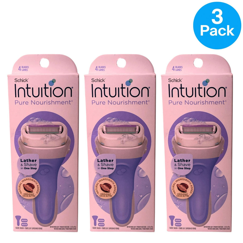 Schick Intuition Pure Nourishment Razor 3 Pack - Organic Cocoa Butter, No Shaving Cream Needed