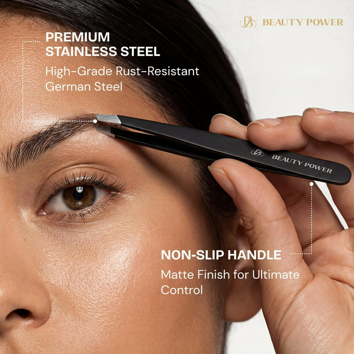 Precision Eyebrow & Facial Hair Tweezers - Sharp Slant Tip, Hand-Aligned