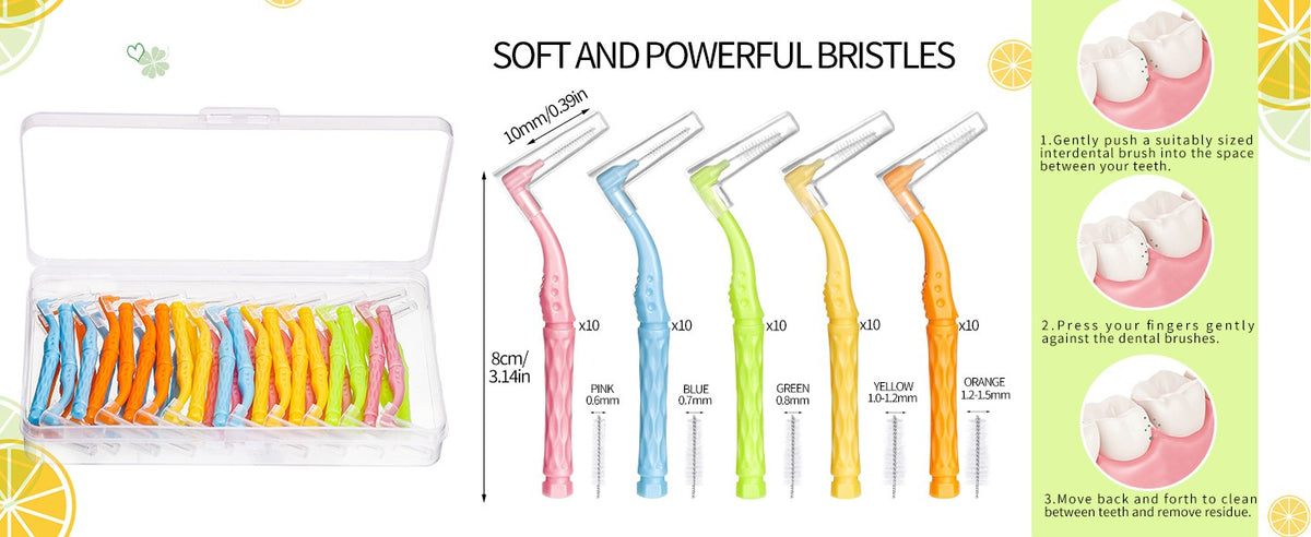 Dental Interdental Brush Set with 5 Sizes Non-Slip Handles for Effective Cleaning