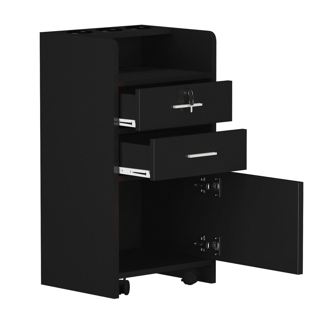 Salon Storage Cart with Locking Cabinets & Hair Dryer Holder - Mobile Trolley