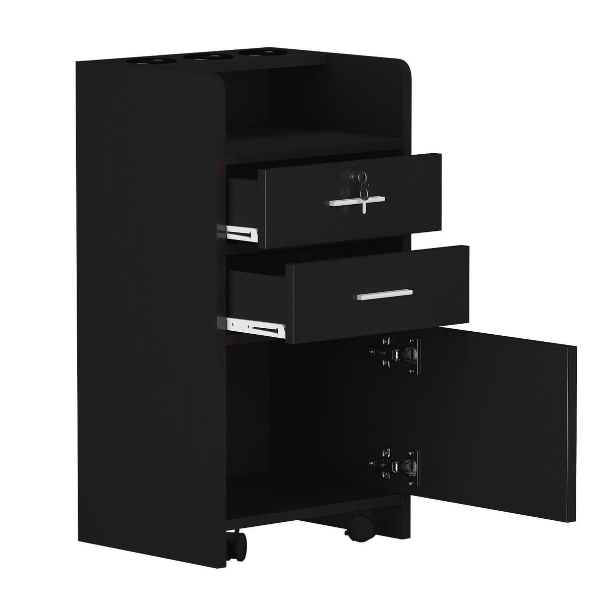Salon Storage Cart with Locking Cabinets & Hair Dryer Holder - Mobile Trolley