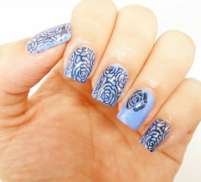 Nail Art Stamping Plate Black Cat Rose Theme for Manicure BP 03