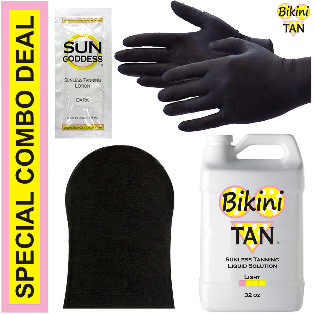 Light Spray Tan Solution 32 oz Self Tanner with Applicator Mitt & Gloves