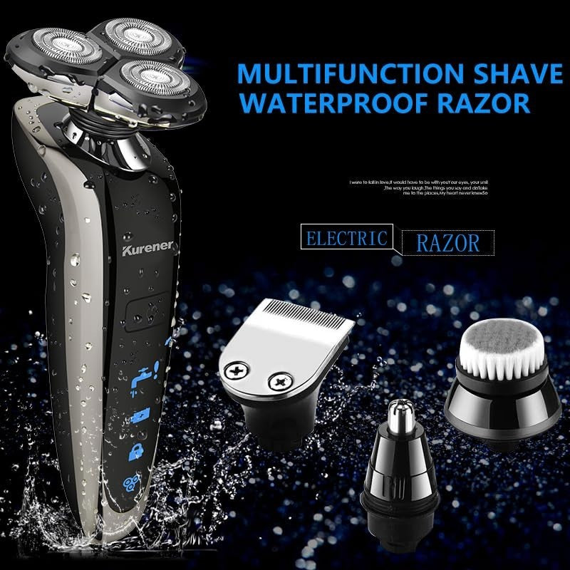 Rechargeable Waterproof 4-in-1 Electric Shaver with Nose Trimmer & Grooming Kit