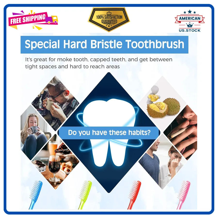 Extra Hard Toothbrush Set - 12-Pack for Adults Deep Cleaning & Stain Removal