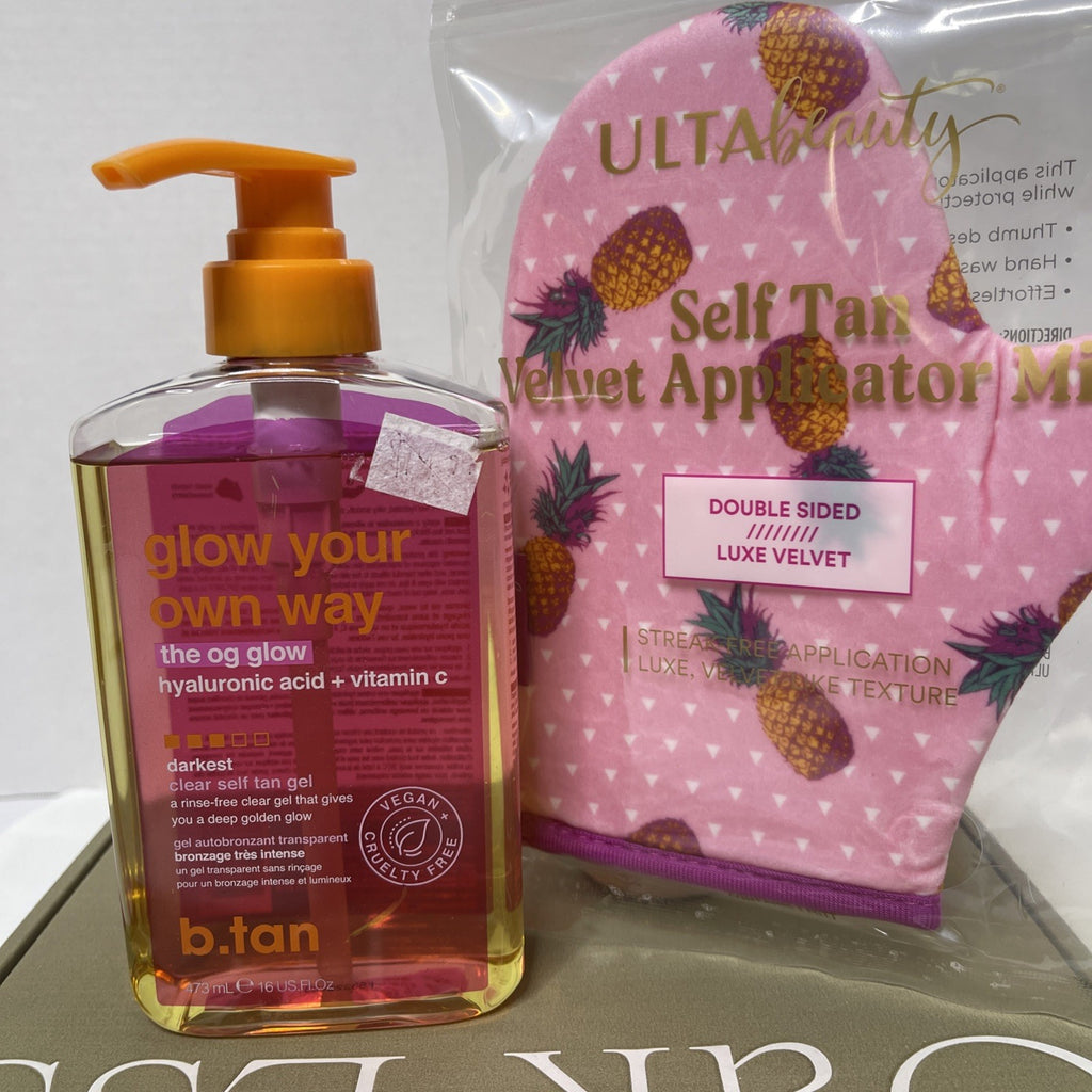 Dark Self Tanning Gel with Mitt Kit - Clear, Transfer-Resistant Sunless Tan