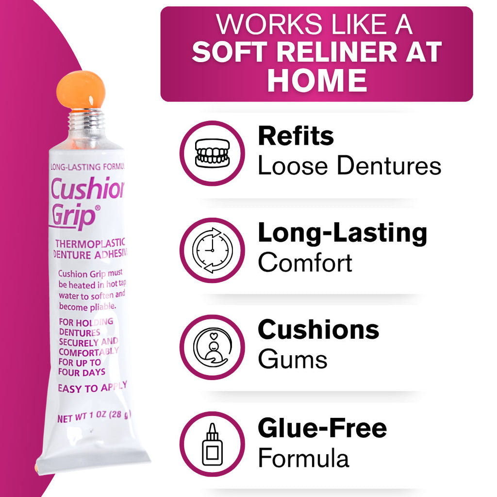 Denture Adhesive Cushion Grip 1 oz — Soft, Glue-Free Fit for Loose Dentures