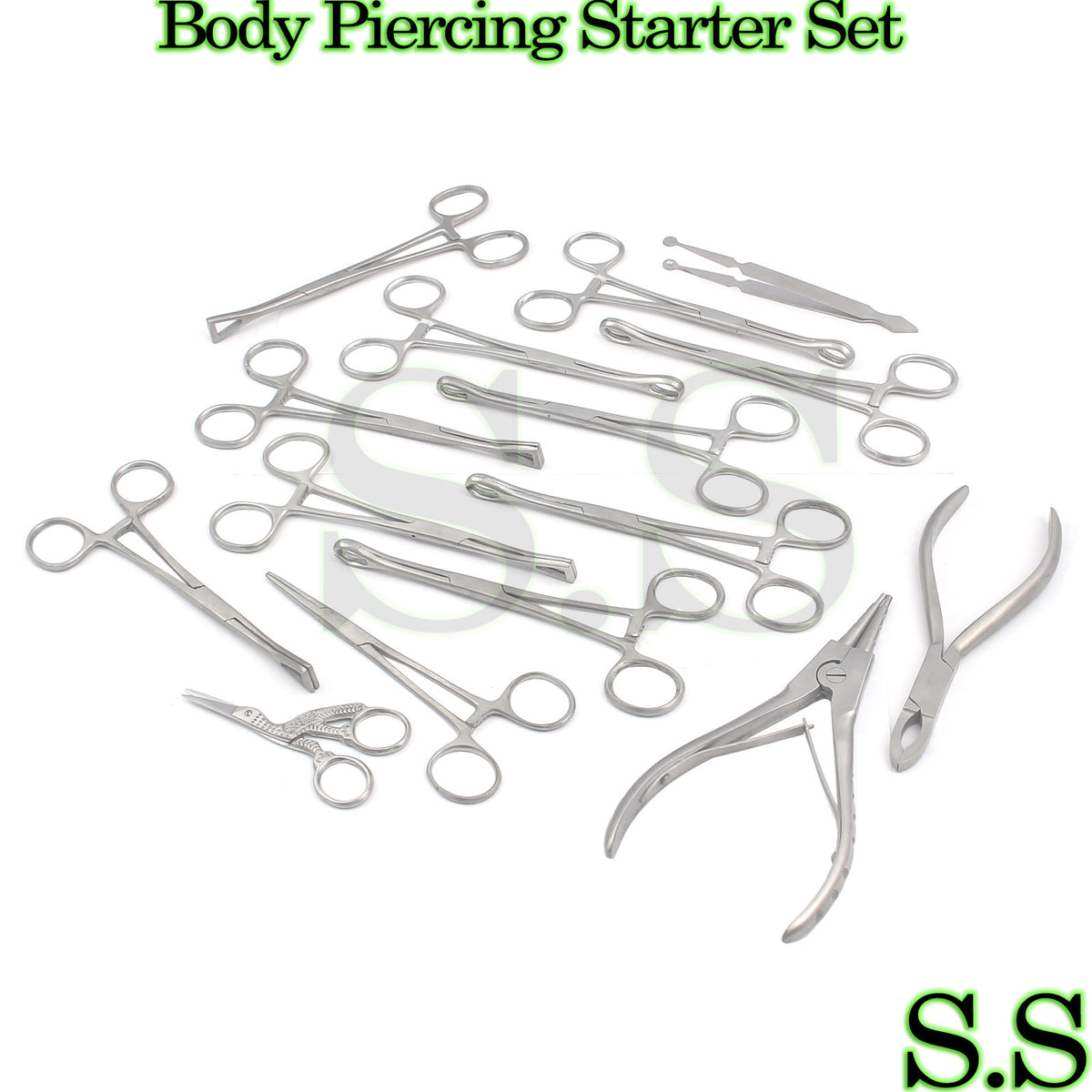 16-Piece Body Piercing Starter Set: Hemostat, Sponge Forceps & More Stainless Steel