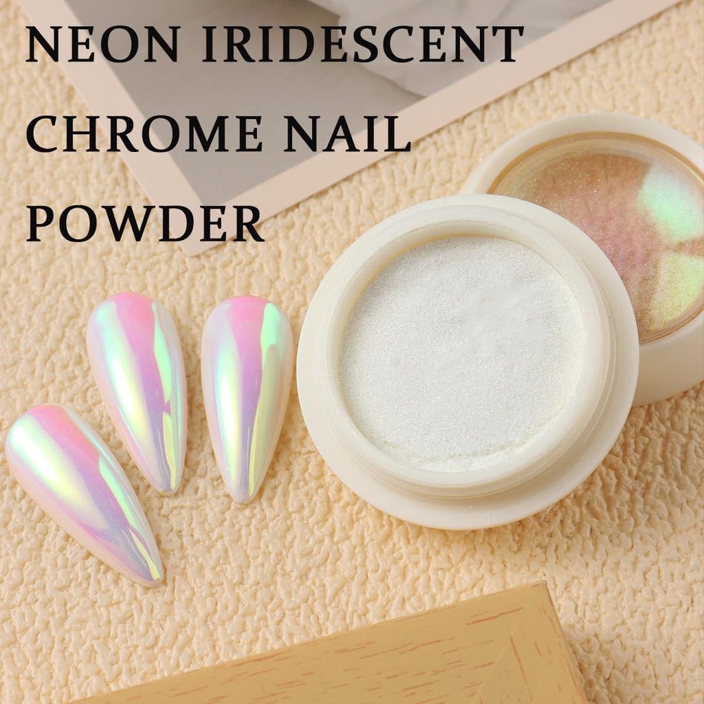 Holographic Unicorn Chrome Nail Powder - Aurora Rainbow Neon Pink for Nail Art