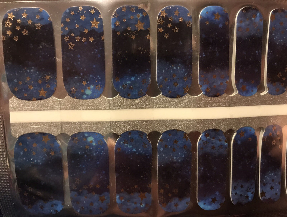 Color Nail Polish Strips Night Sky Gold Stars 16 Pack - Easy DIY Manicure
