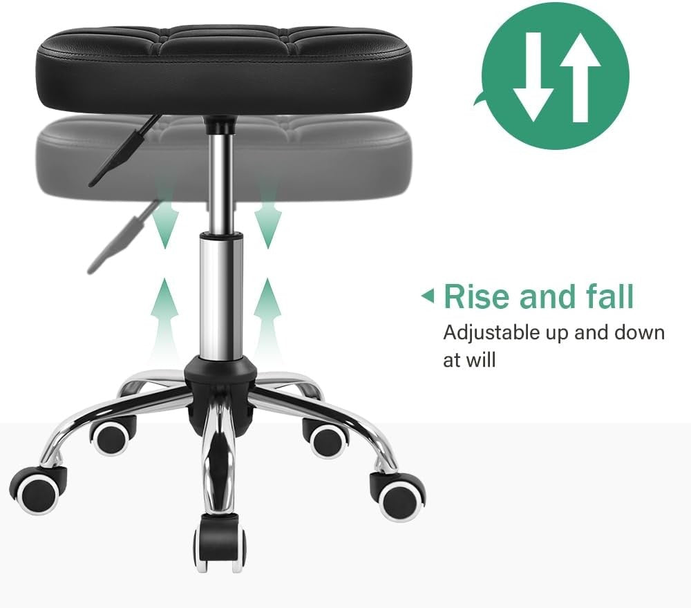 Height Adjustable Oval Rolling Stool with Wheels for Salon Spa Black