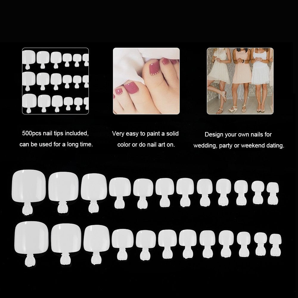 Eco-Friendly White Nail Tips Set - 10 Sizes for Manicure & Pedicure