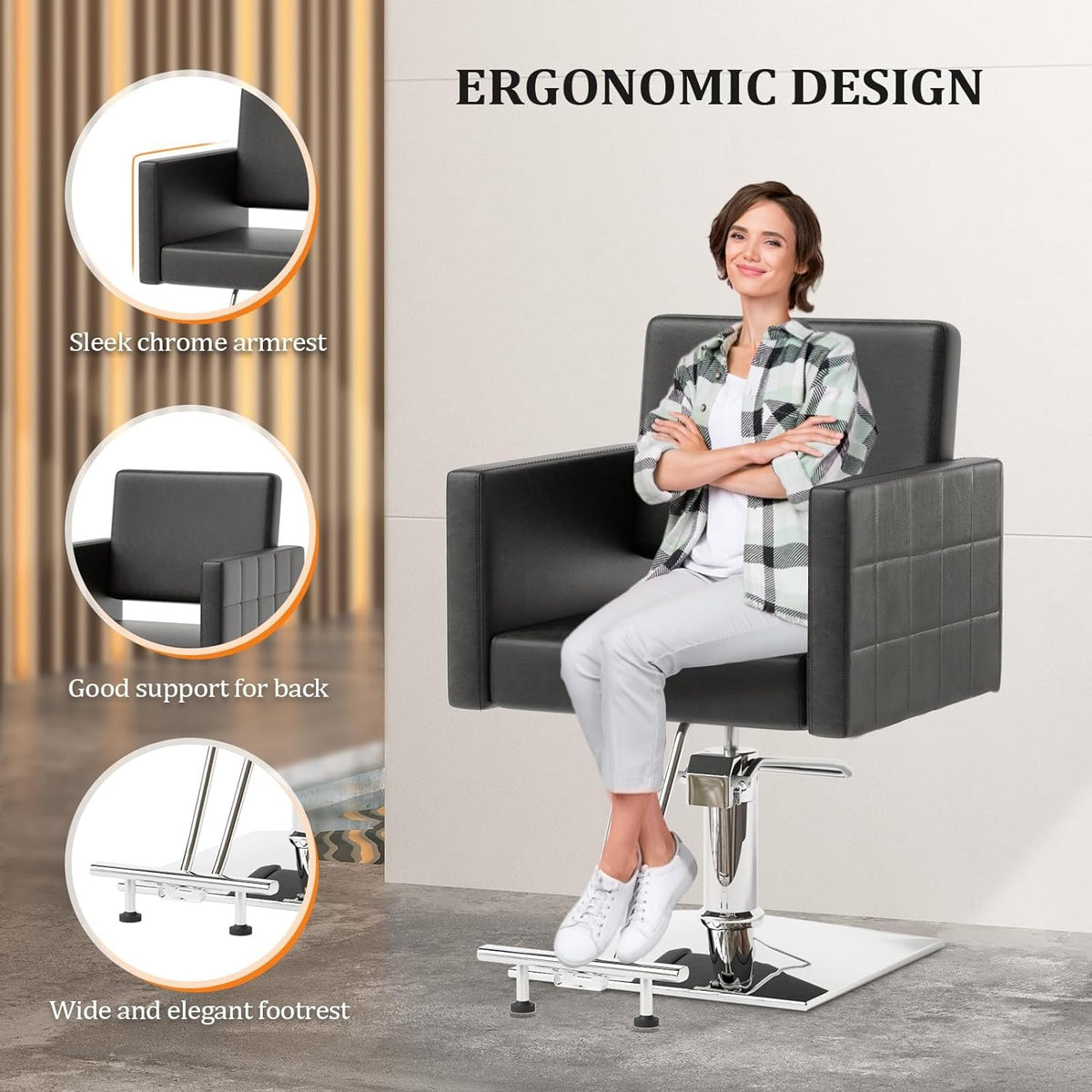 Hydraulic Barber Chair Salon Chair with Footrest, Swivel, Black