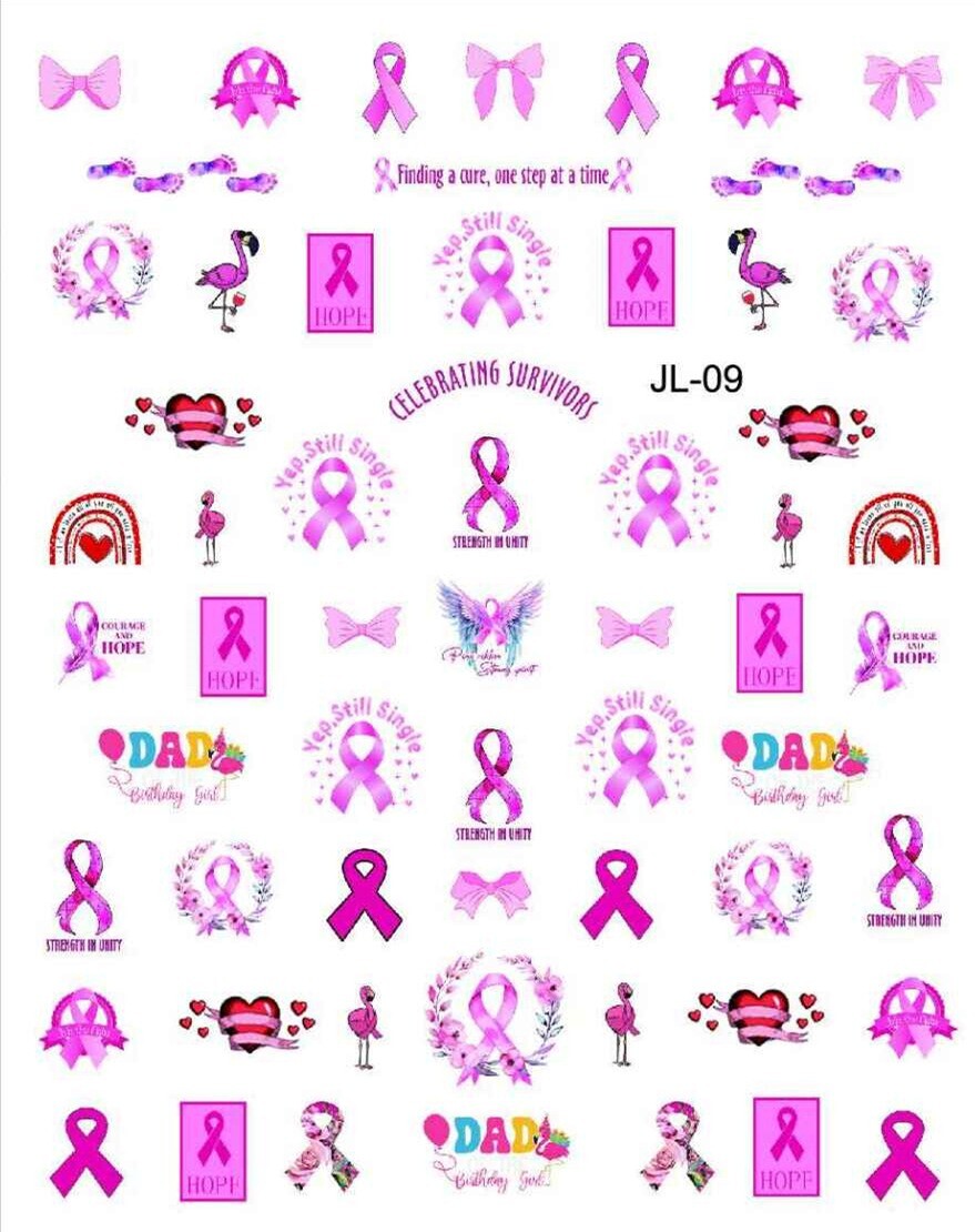 6Pcs Breast Cancer Awareness Nail Art Stickers for Women