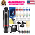 Rotary Tattoo Pen Kit - Complete Tattoo Machine Set with 20 Cartridges & 7 Ink Colors