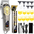 Professional Cordless Hair Clippers for Men T-Blade Trimmer Set with LED Display