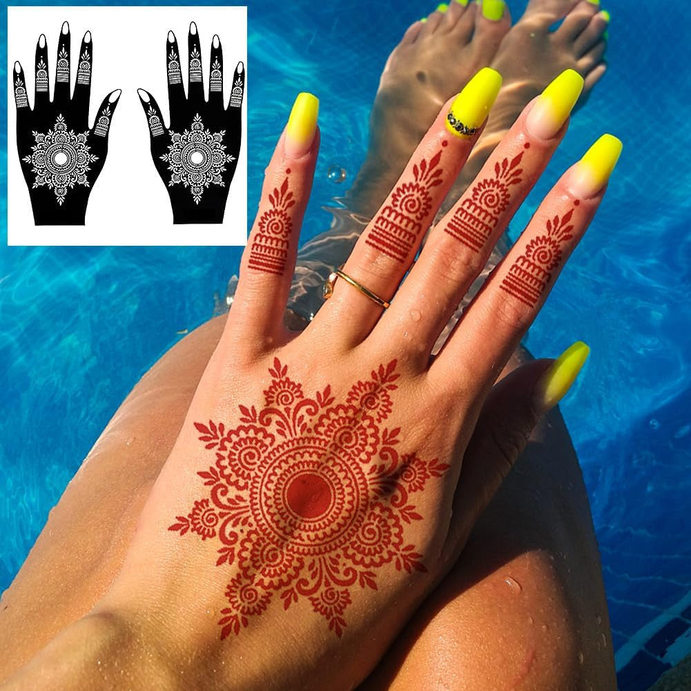 Henna Tattoo Stencil Kit for Hands and Arms - 12 Sheets