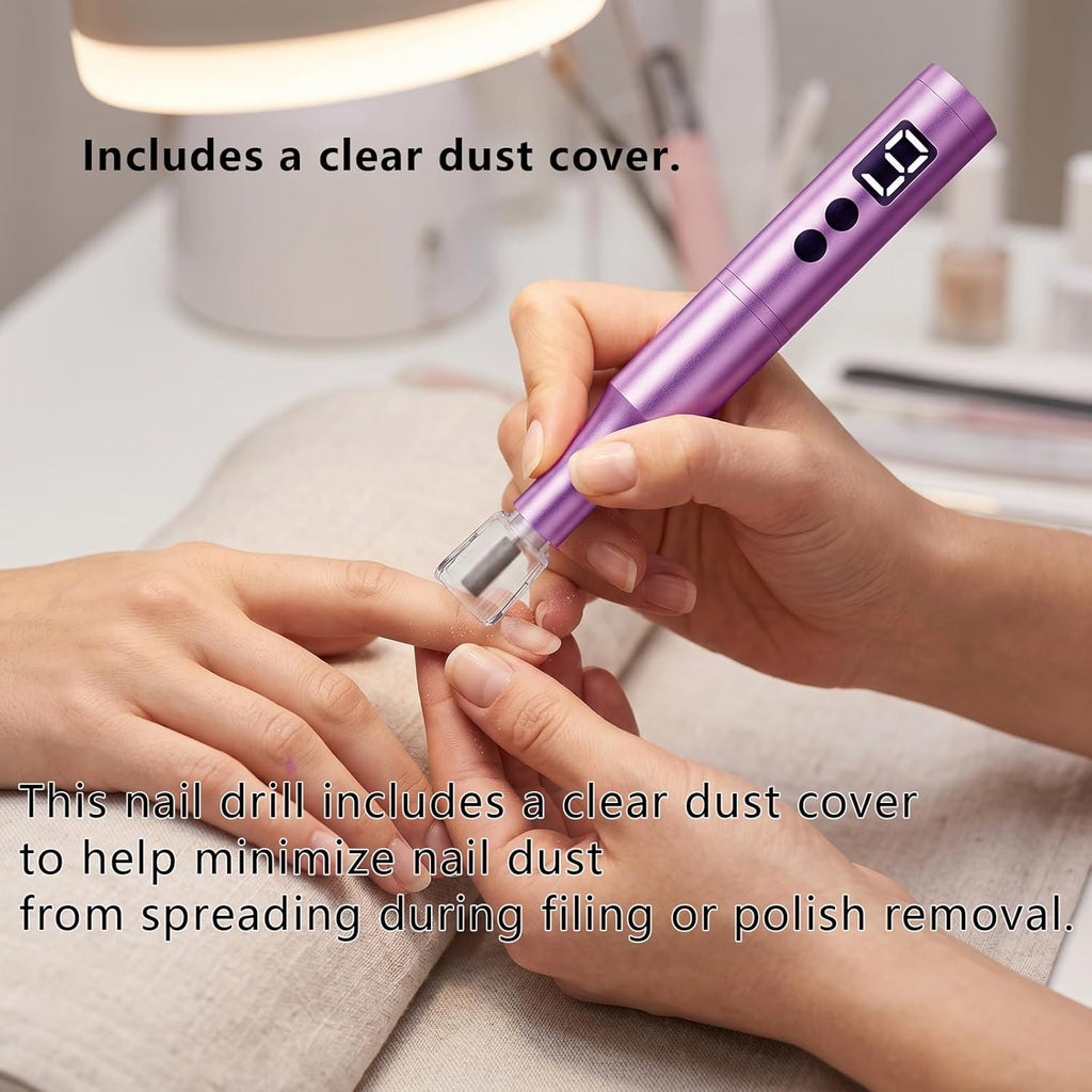 Cordless Nail Drill Kit for Gel & Acrylic Nails - Electric Nail File with 5 Bits & Dust Shield