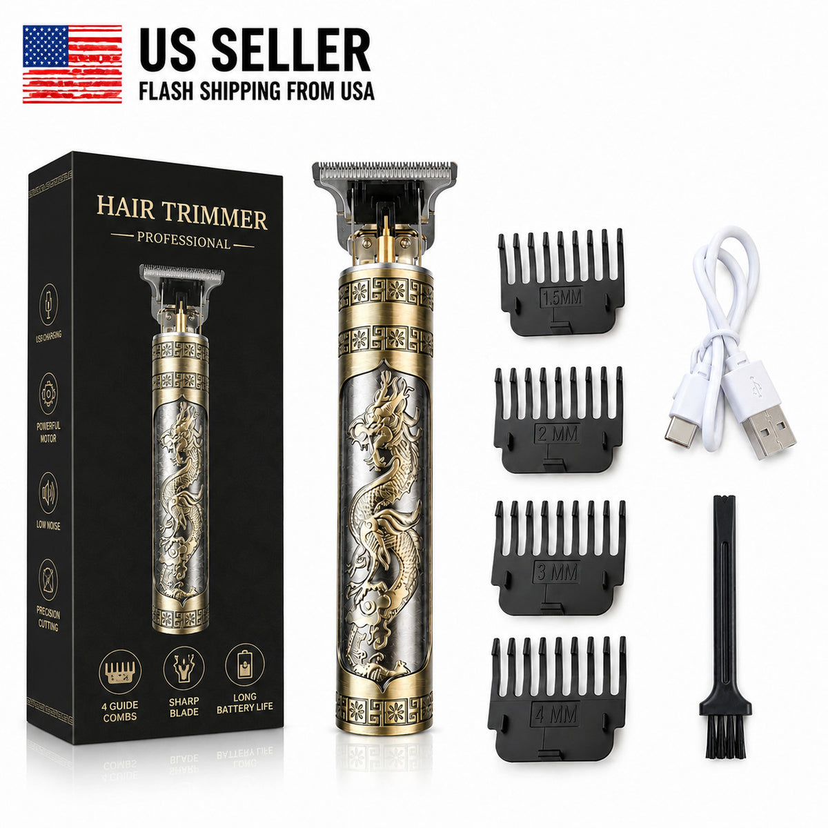 Cordless Hair Clipper & Beard Trimmer with Guide Combs - Rechargeable Men’s Grooming Tool