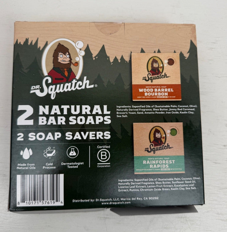 Natural Bar Soap Gift Set with Wooden Savers - Bourbon & Rainforest Scents