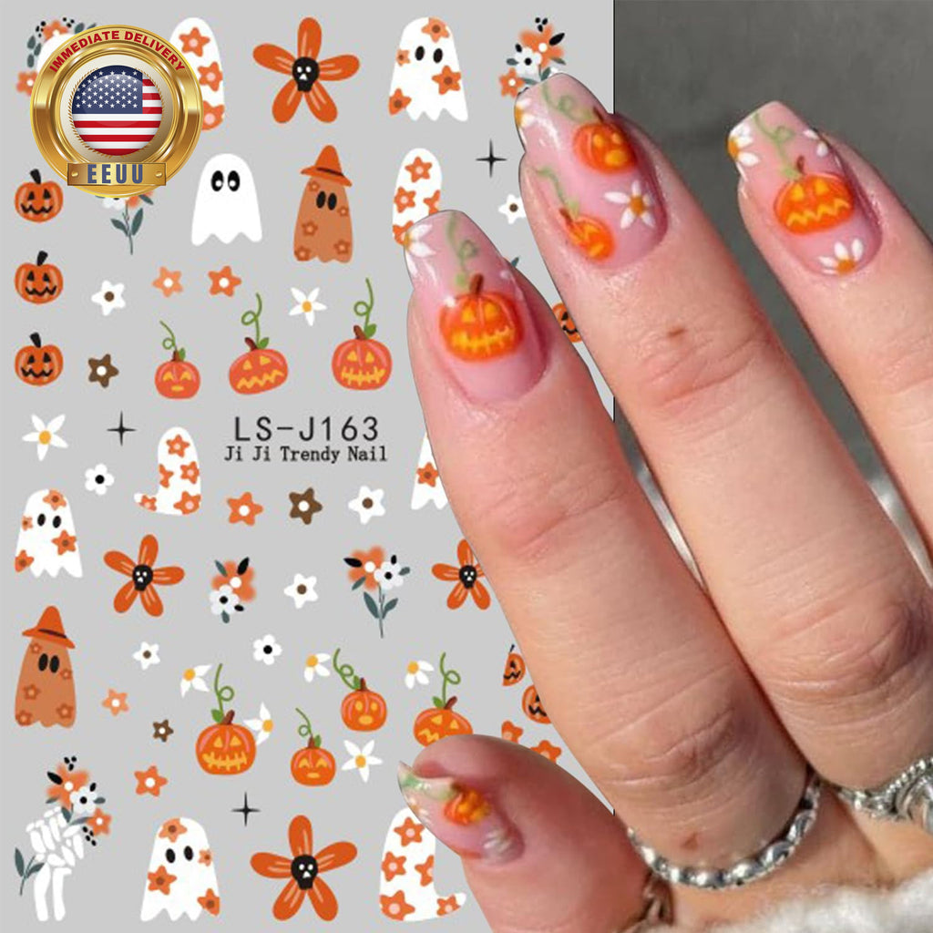 Halloween Nail Art Stickers Set - 6 Sheets with Pumpkin Ghost Skeleton Designs