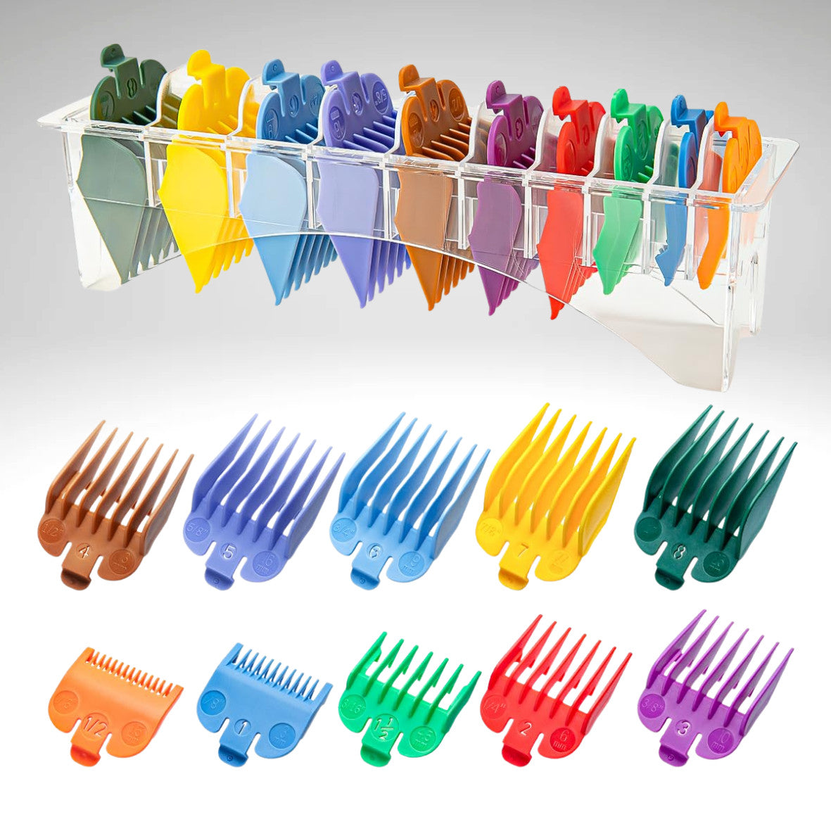 Professional Hair Clipper Guard Set 10 Color-Coded Replacement Combs