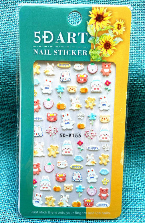 Cartoon Cat Bunny Bear 5D Nail Stickers Embossed Decals for Nail Art